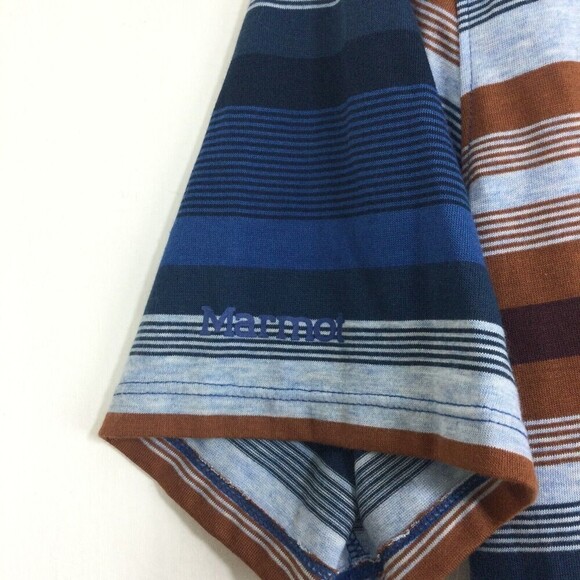 Marmot Mens Red Rock Short Sleeve Stripe T-Shirt Varsity Blue UPF 30 - Picture 3 of 11